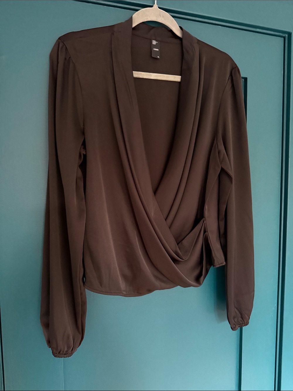 Cider Black Wrap-Style Long Sleeve Top